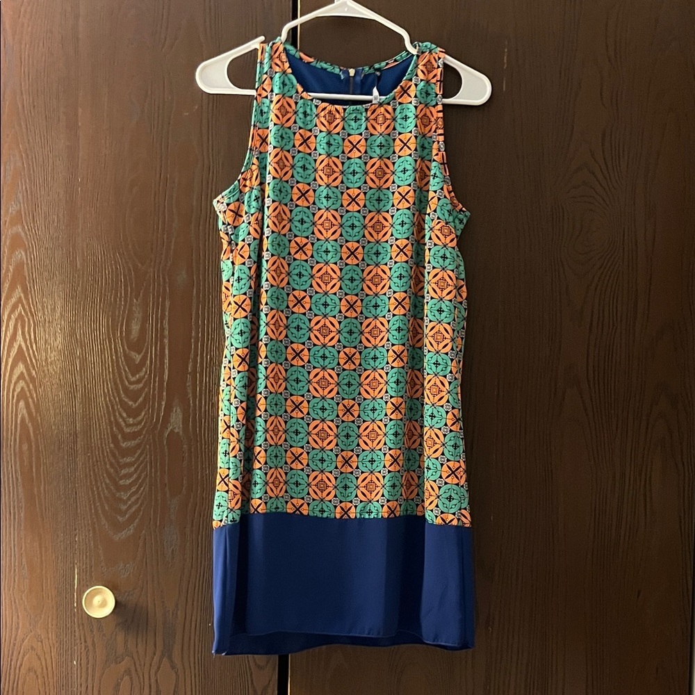 Love Culture sleeveless dress orange, green, black and blue dress. Size Small